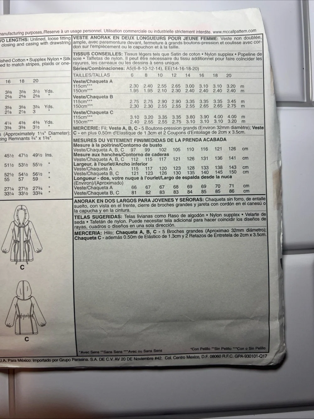 McCall’s M5635 Sewing Pattern Size A5 Opened Complete